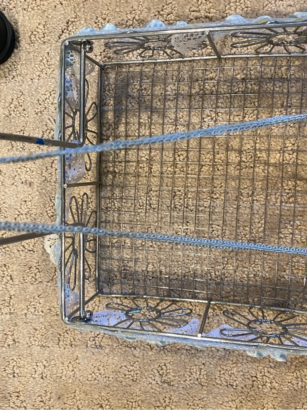 Basket, Metal Floral Divided Organizer Silver Finish